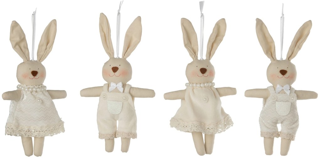 Sada 4ks látková závesná dekorácia zajačikov v oblečení I - 12*3*21cm