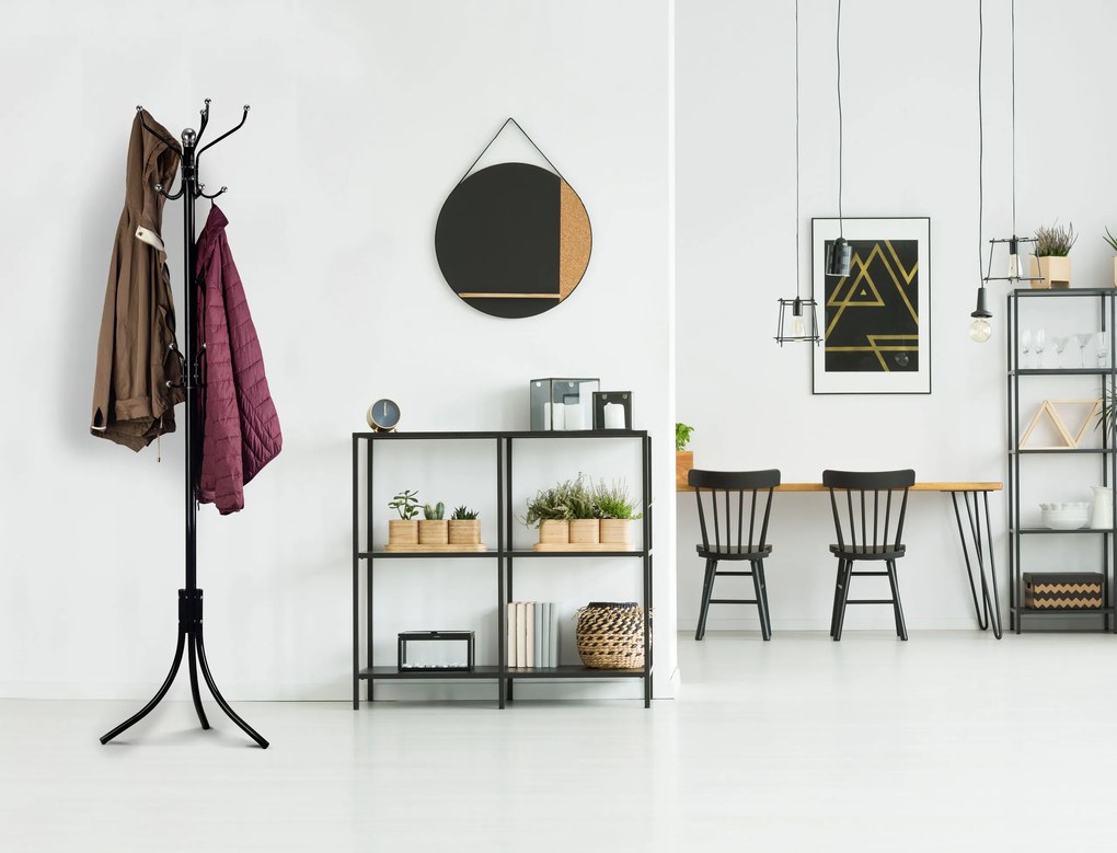 ModernHome Čierny stojaci vešiak na oblečenie - 16 háčikov