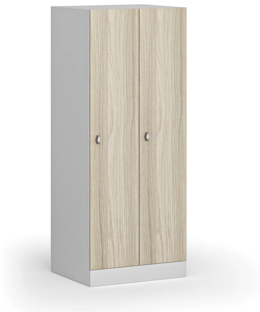 Šatníková skrinka znížená, 2 oddiely, 1500 x 600 x 500 mm, otočný zámok, laminované dvere, dub prírodný