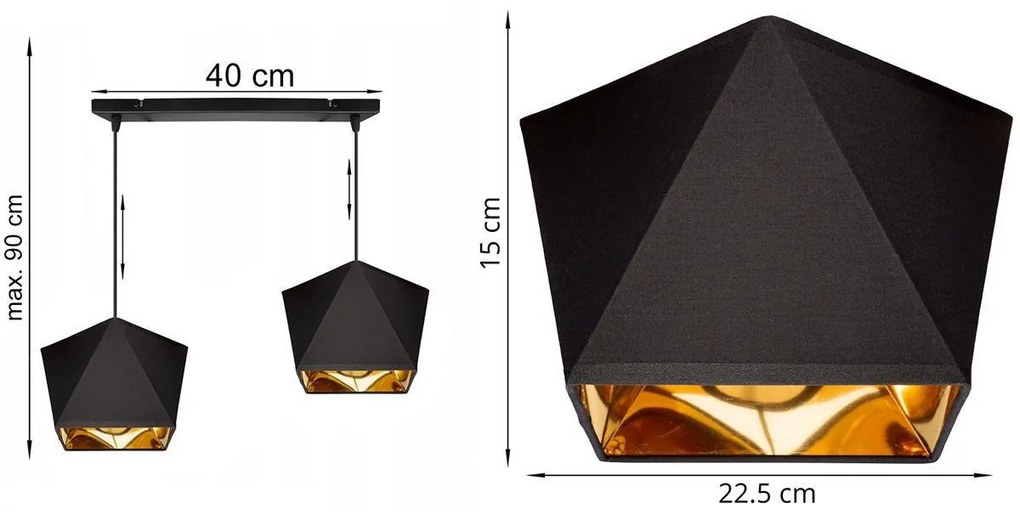 Závesné svietidlo Diamond Gold, 2x čierne/zlaté textilné tienidlo
