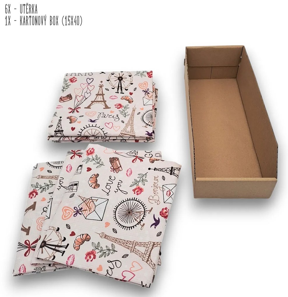 usporadejto.cz 6 ks vaflových kuchynských utierok + úložný box - PARIS
