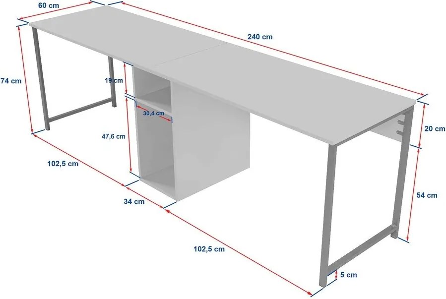 Matný pracovný stôl 60x240 cm Twin – Kalune Design
