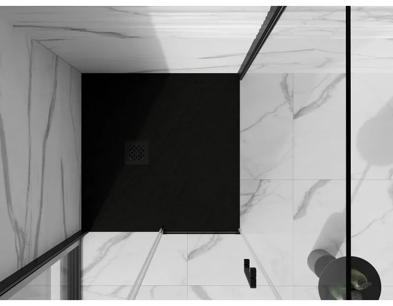 Mexen Stone+, štvorcová vanička z minerálneho kompozitu 100 x 100 cm, čierna, čierna krytka, 44701010-B