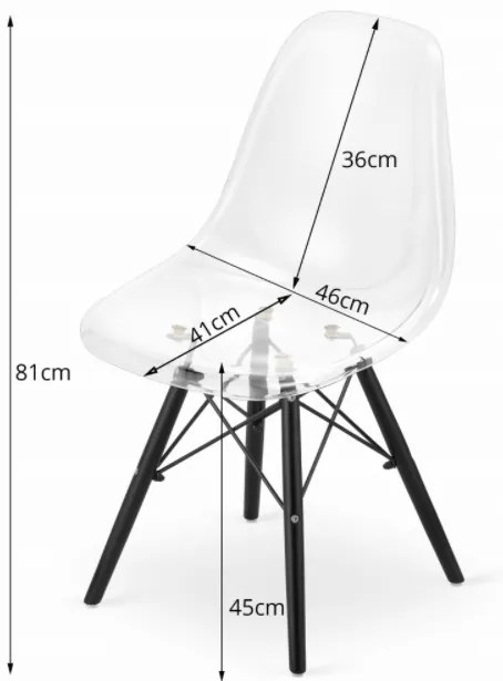 TRENDIE Jedálenská stolička BASIC priehľadná s čiernymi nohami
