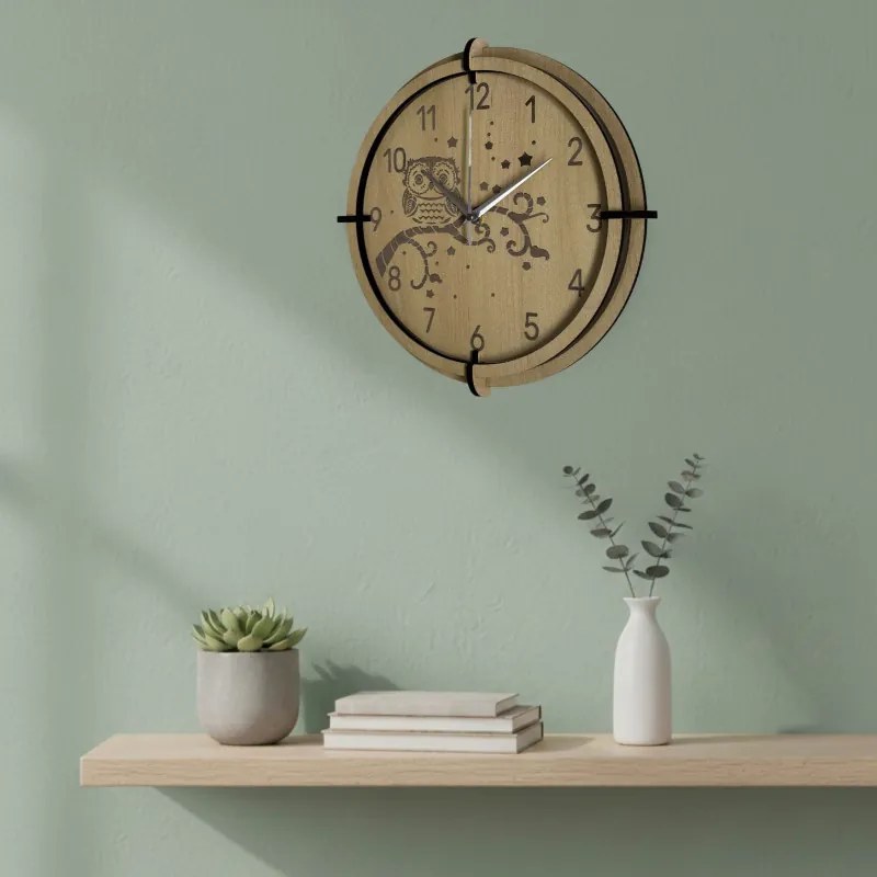 Detské hodiny Sova z javoru – tiché nástenné hodiny pre deti | SENTOP HDF0573-MAPLE