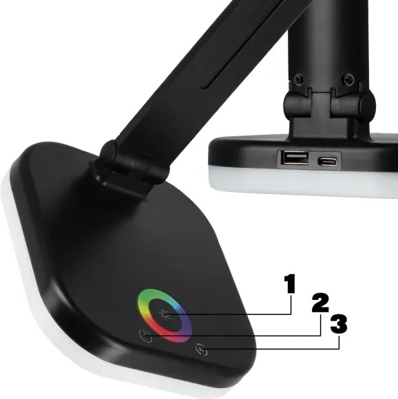 LED RGBW stmievateľná stolová lampa s bezdrôtovým nabíjaním LED/7W/5V USB čierna