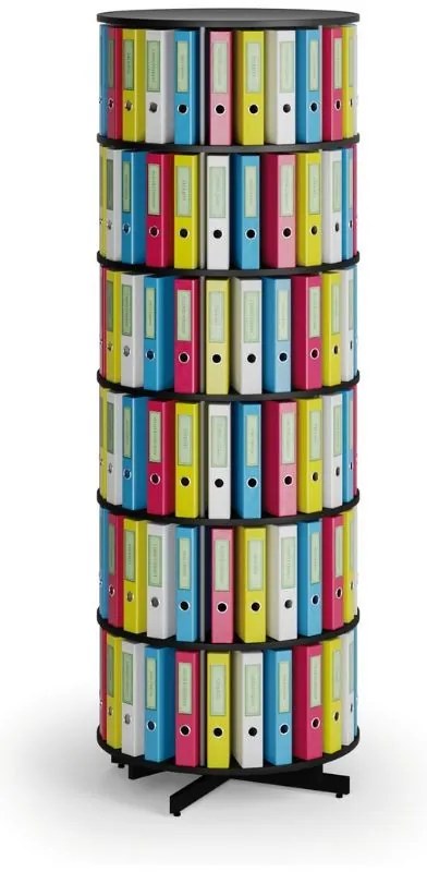 Otočný regál na zakladače, 6 poschodí, čierny