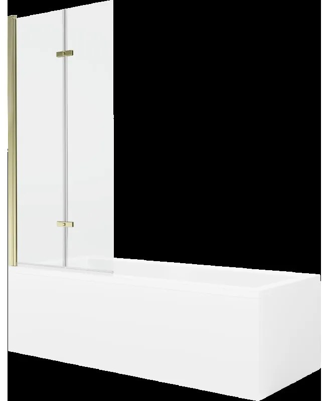 Mexen Cubik obdĺžniková vaňa 160 x 70 cm s obkladom a 2-krídlovou zástenou 80 cm, Transparentné, Zlatá - 550316070X9208025000