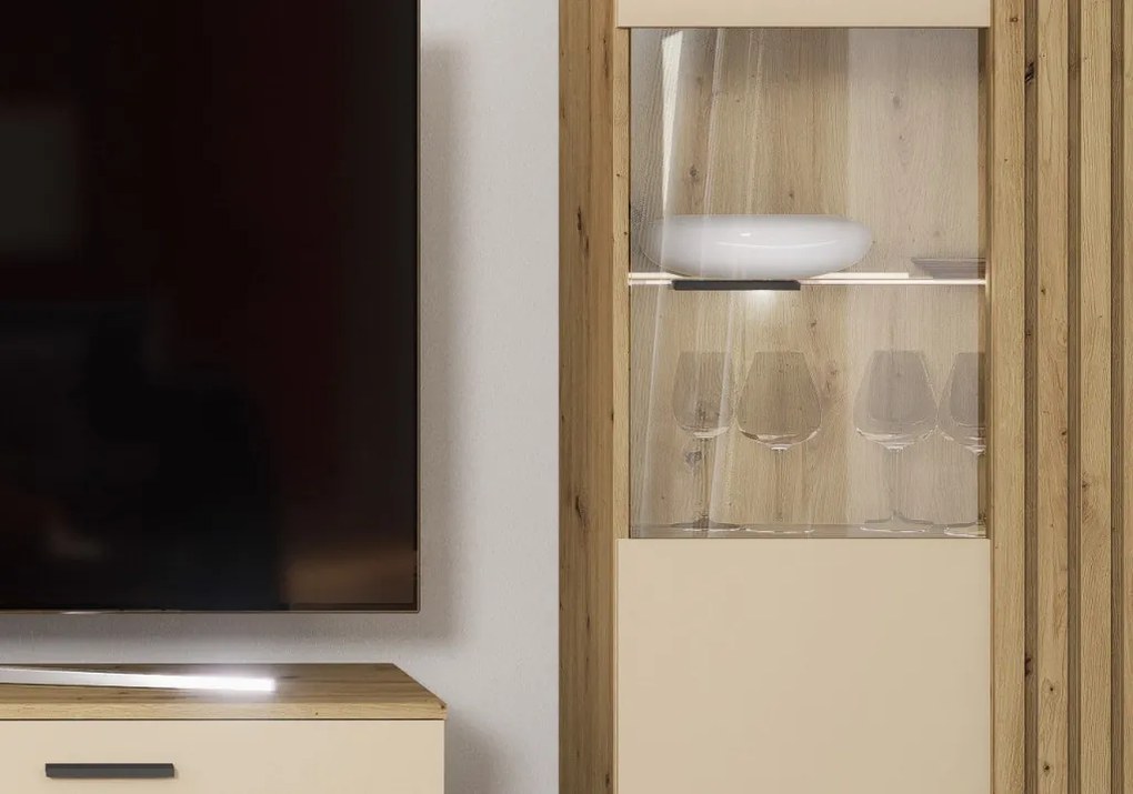 Obývacia stena Gatwick, dub artisan/kašmírová béžová, s osvetlením