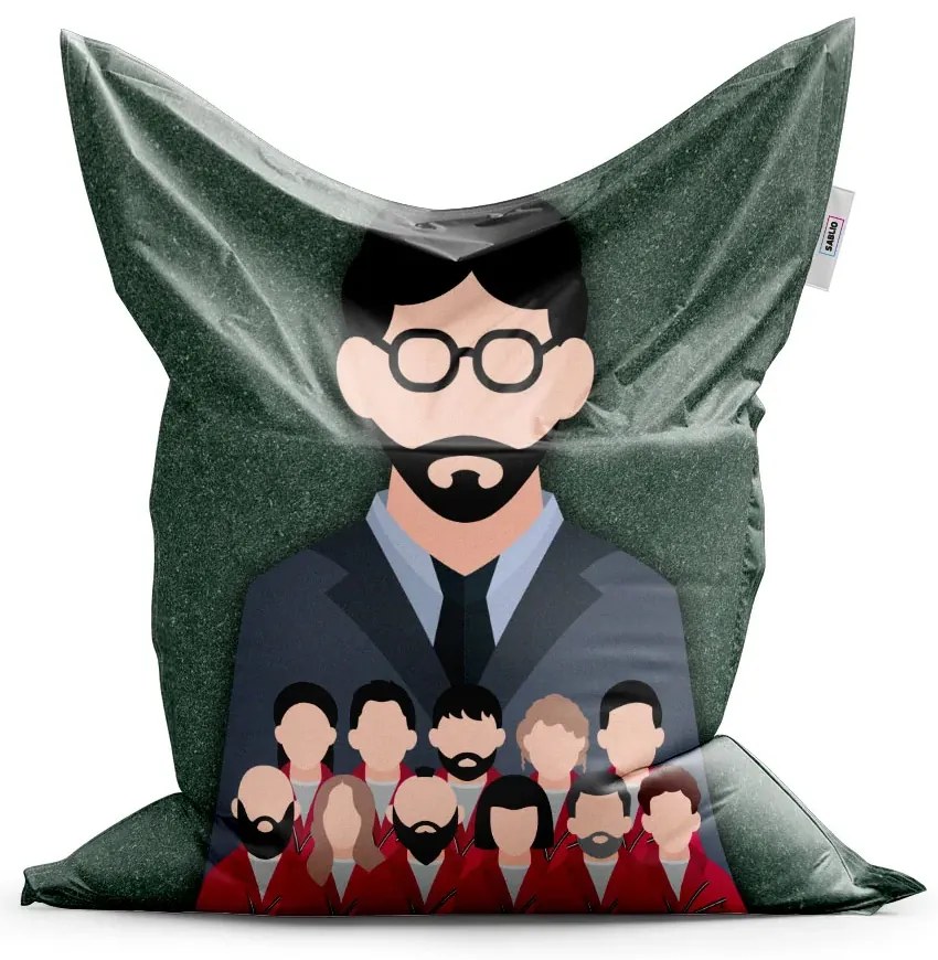 Sablio Sedací vak Money heist Profesor a jeho tím Zelená - 150x100 cm