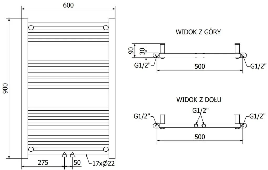 Mexen Mars, elektrické vykurovacie teleso 900 x 600 mm, 400 W, čierna, W110-5900-600-6400-70