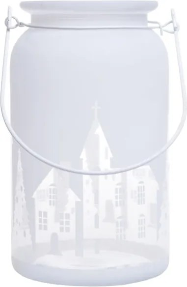 Biely sklenený svietnik Ewax Village, ⌀ 10 cm
