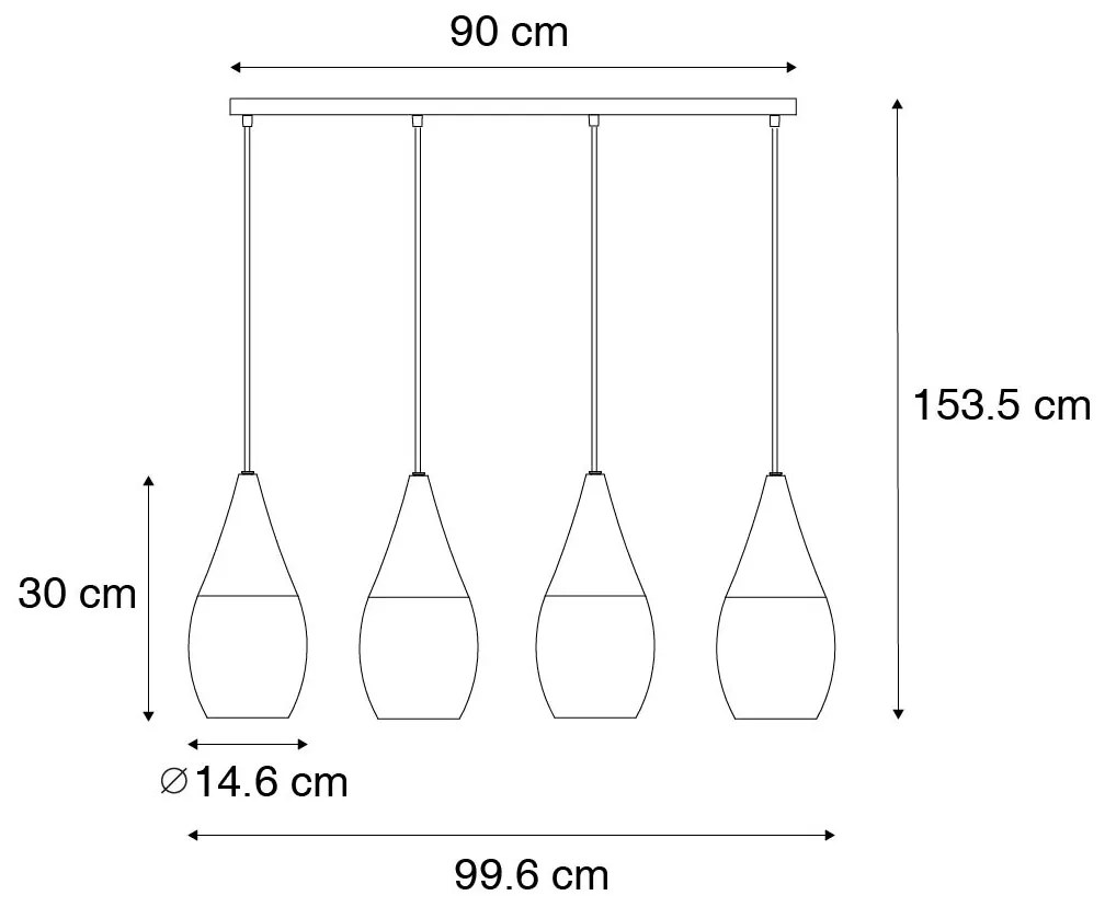 Moderné závesné svietidlo čierne s opálovým sklom 4-svetlo - Drop