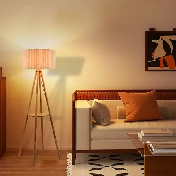 Brilagi - Stojaca lampa NORDIC WAVE 1xE27/15W/230V drevo/ľan