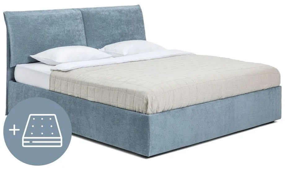 Modrá čalúnená dvojlôžková posteľ s úložným priestorom s matracom/s roštom 180x200 cm Thessa Pillow – Bonami Selection