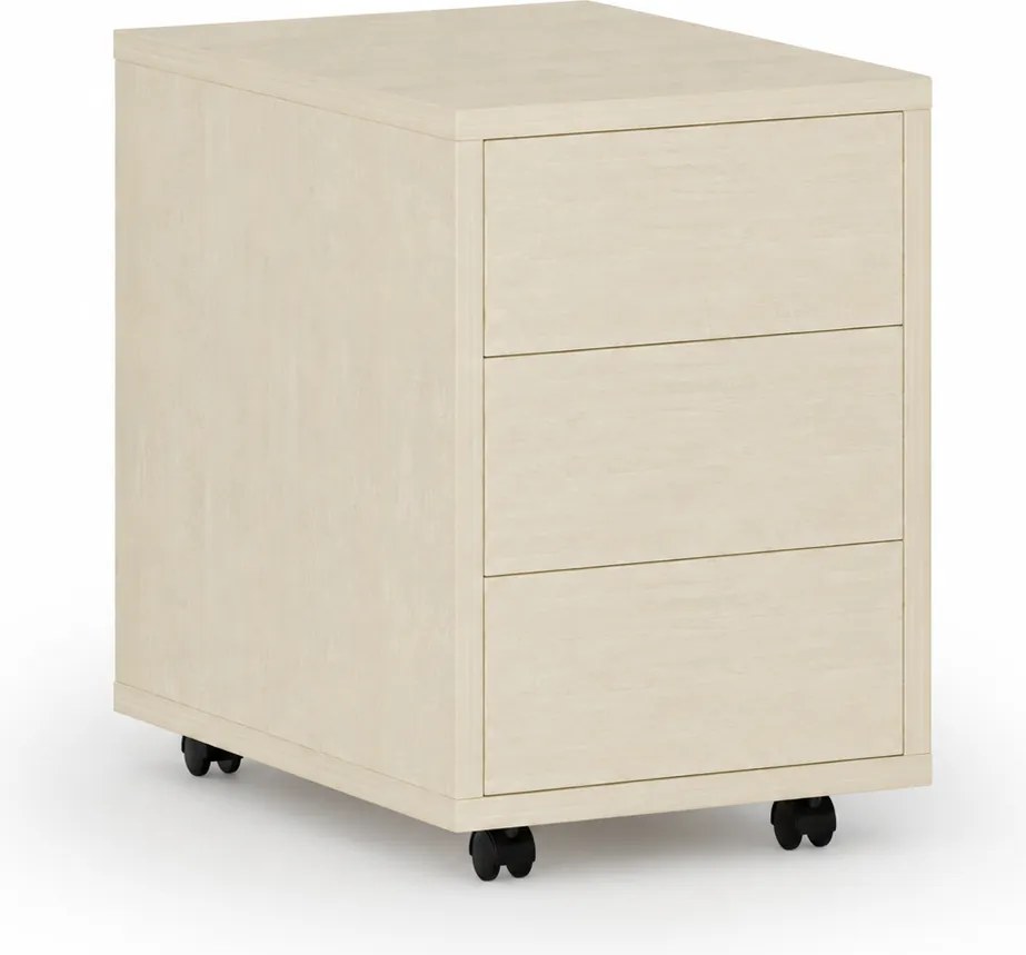 Kancelársky mobilný kontajner PRIMO WOOD, PUSH-lock, 3 zásuvky, breza