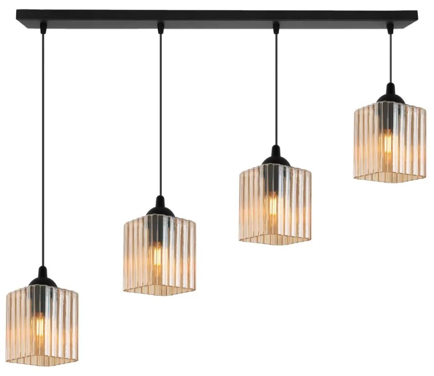 Závesné svietidlo Riffle Square, 4x medové sklenené tienidlo, b