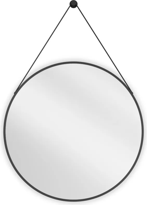 Mexen String, okrúhle kúpeľňové zrkadlo na pásiku 70 cm, farba rámu čierna matná, 9854-070-070-000-70