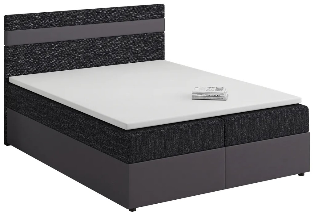 Manželská posteľ Boxspring 140x200 cm Mimosa Comfort (melírovaná čierna + tmavosivá) (s roštom a matracom). Akcia -20%. Vlastná spoľahlivá doprava až k Vám domov. 1056228