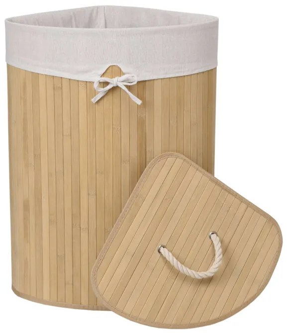Rohový kôš na bielizeň 60 l bambusový béžový