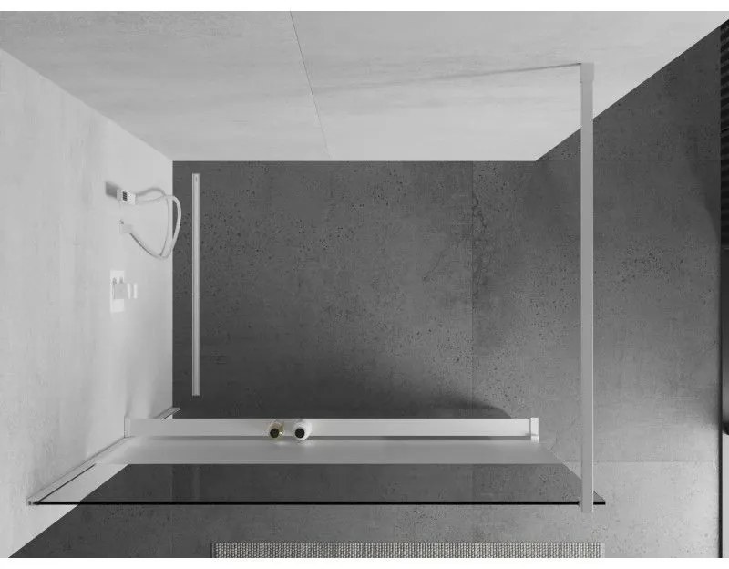 Mexen Kioto+, sprchová zástena Walk-In s poličkou a vešiakom 110 x 200 cm, 8mm číre sklo-námraza, biely profil, 800-110-121-20-35