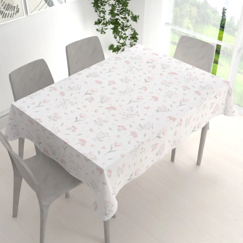 Biante Bavlnený obdĺžnikový obrus Sandra SA-741 Ružové jarné kvety na bielom 120x140 cm