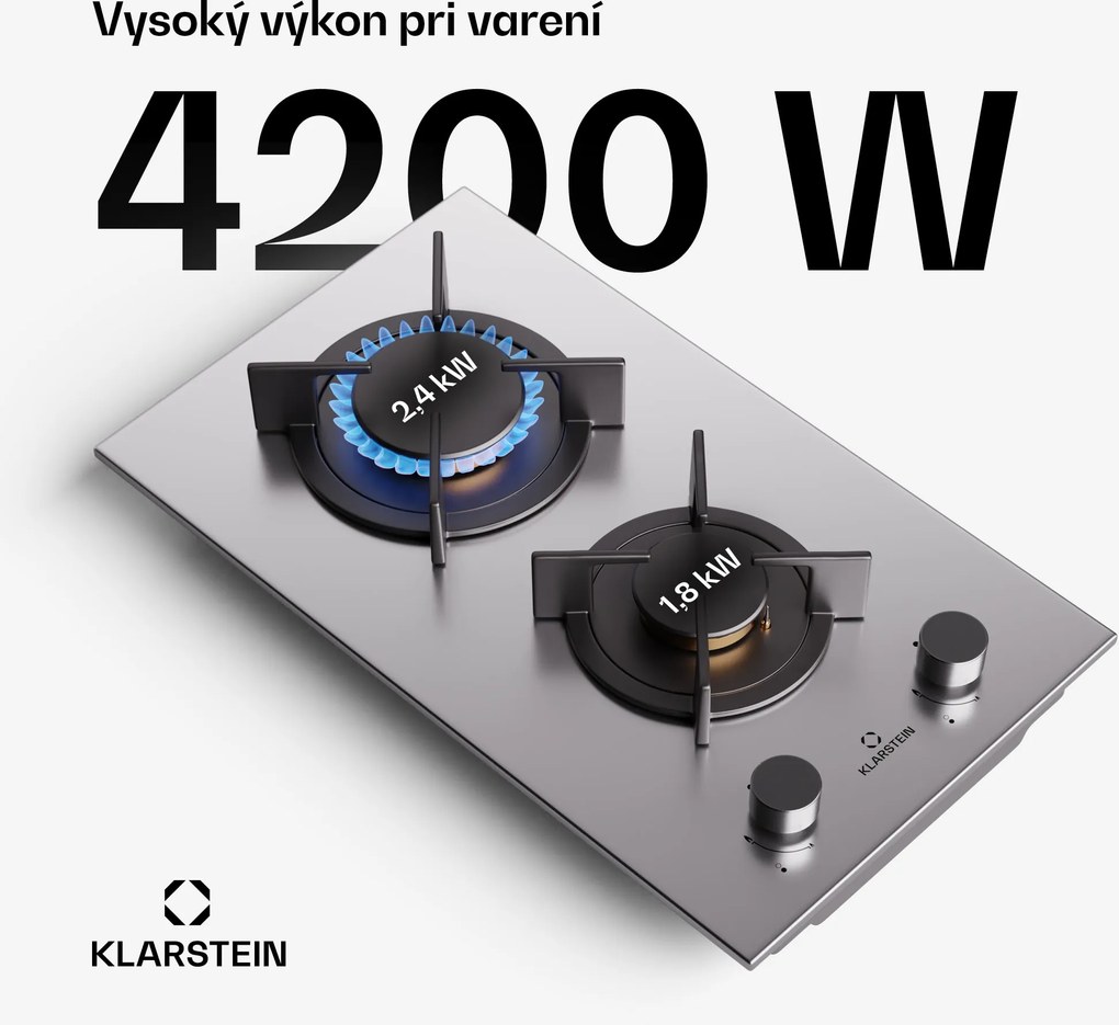 Klarstein Goldflame, plynová varná doska, 2 mosadzné horáky, nehrdzavejúca oceľ