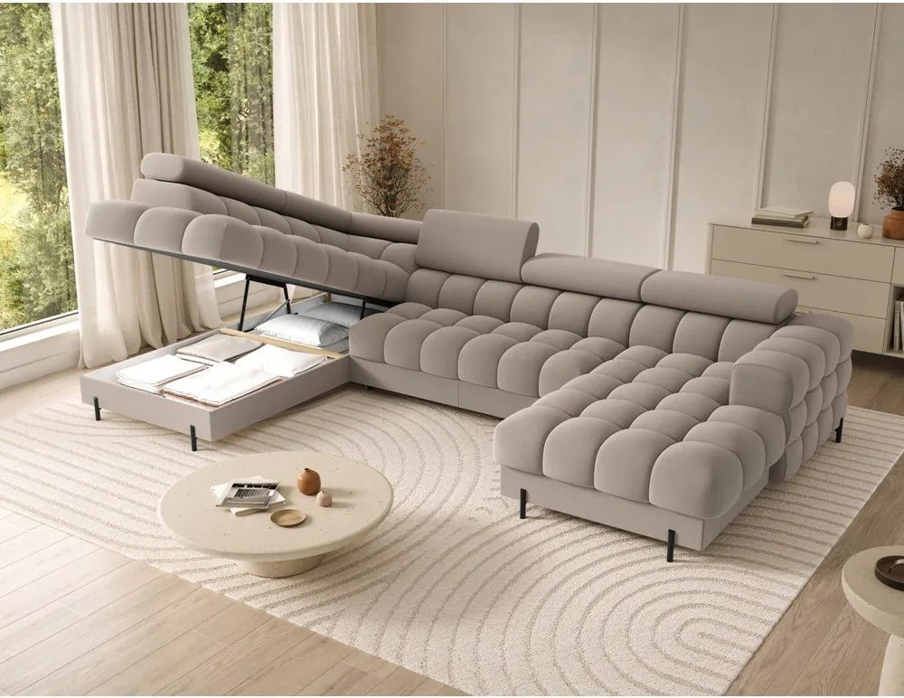 Svetlohnedá zamatová rozkladacia rohová pohovka (ľavý roh/do tvaru "U") Feraria – ELTAP