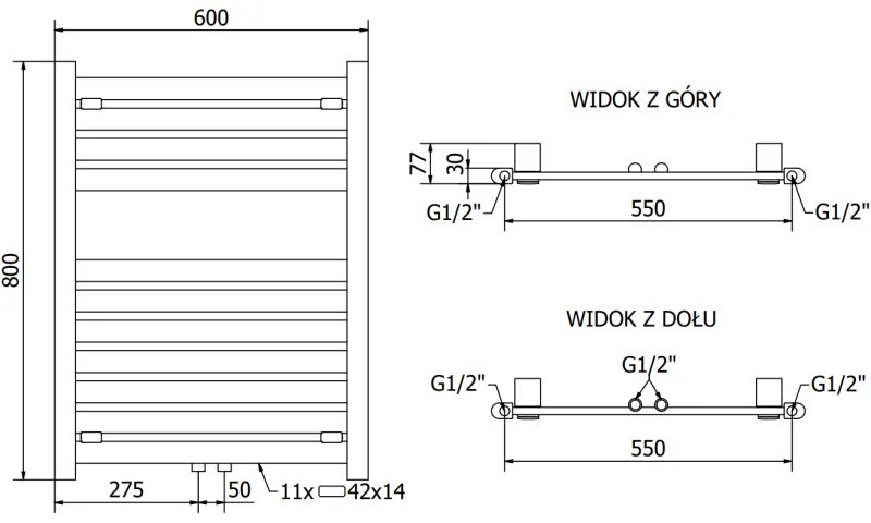 Mexen Uran vykurovacie teleso 800 x 600 mm, 420 W, čierna, W105-0800-600-00-70