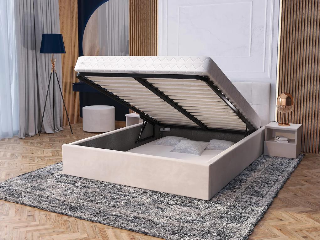 GM Čalúnená manželská posteľ s úložným priestorom Ingrit - krémová Rozmer: 140x200