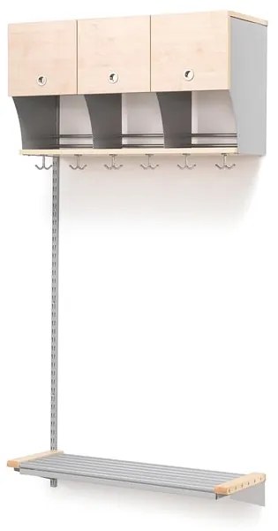 Vešiaková stena JEPPE s dvierkami, prídavná sekcia, 900x1800 mm, breza, strieborná
