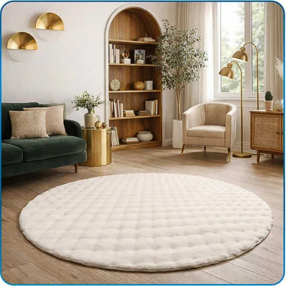 Okrúhly Bublinový koberec Rabbit Bubble 120 cm biely plyšový