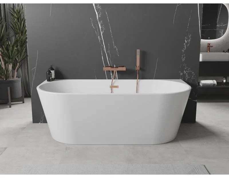 Mexen Oval, voľne stojaca nástenná vaňa 170 x 80 cm, biela, ružové zlato prepad, 52671708000-60