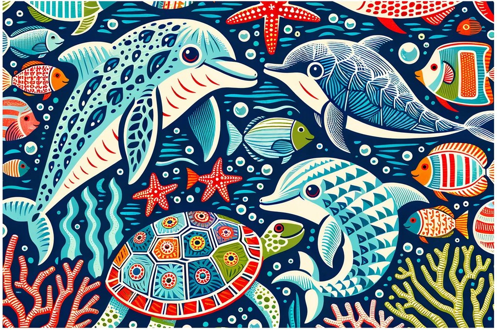 Obraz – Kreslené vodné zvieratká (90x60 cm)