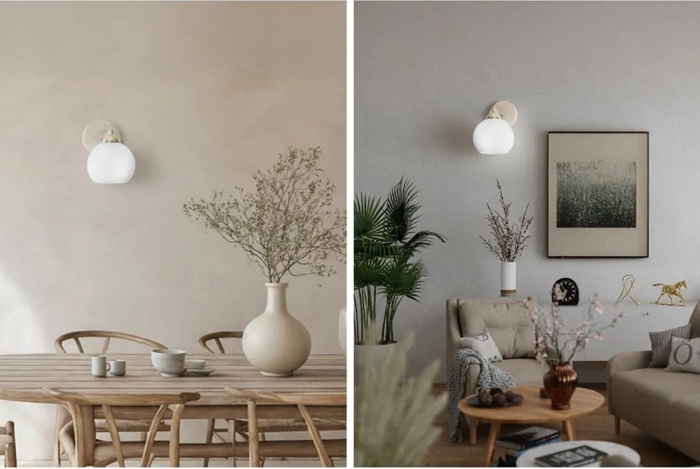 Nástenné svietidlo Eliza 1, 1x biele sklenené tienidlo, g/be