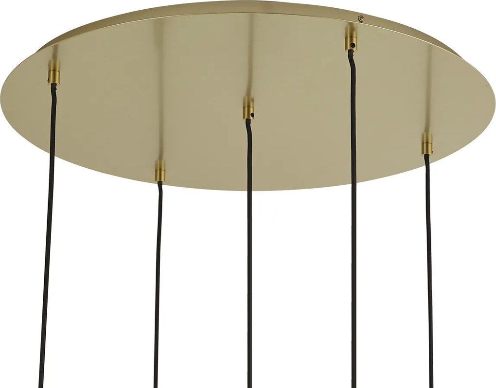Hotelová elegantná závesná lampa mosadzná s modrým a zeleným sklom 5-svetiel - Qara
