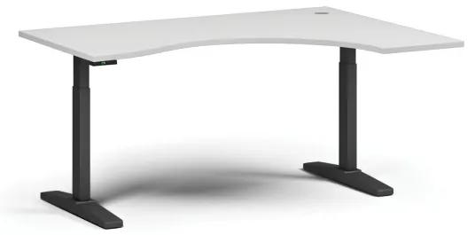 Výškovo nastaviteľný stôl, elektrický, 675-1325 mm, ergonomický pravý, doska 1600x1200 mm, čierna podnož, biela