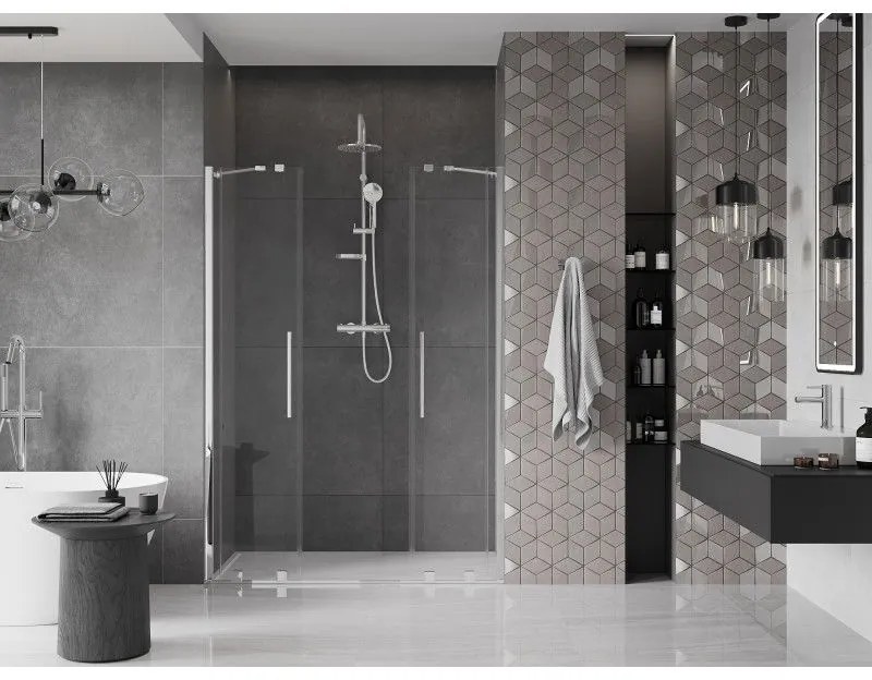 Mexen Velar Duo, posuvné dvere do otvoru 140x200 cm, 8mm číre sklo, chrómový profil, 871-140-000-02-01