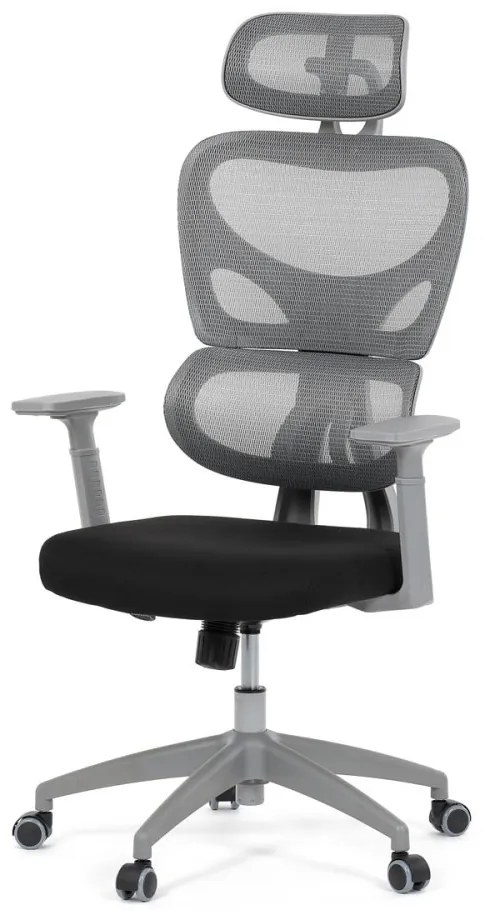 Kancelárska ergonomická stolička GRANT II — sieť, látka, sivá