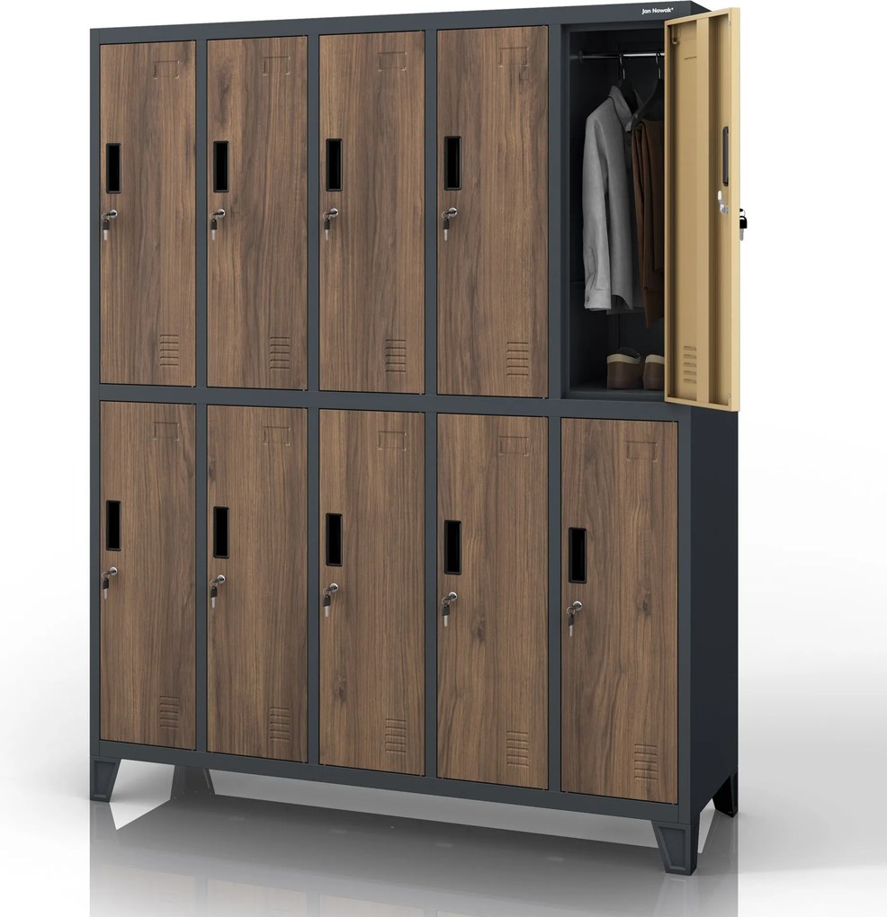 10-dverová šatňová skrinka na oblečenie, antracitová/orechová, 1360x1720x450 mm: BARTEK Eco Design