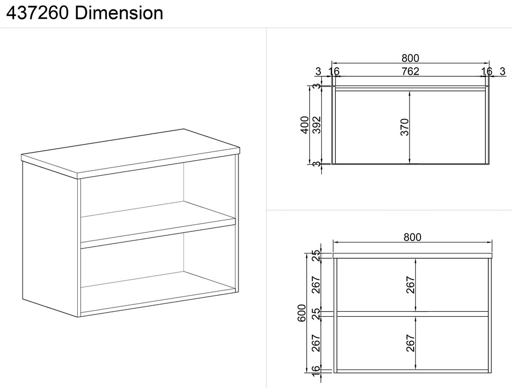 Nadstavba otvorená MIRELLI, 800 x 400 x 600 mm, breza