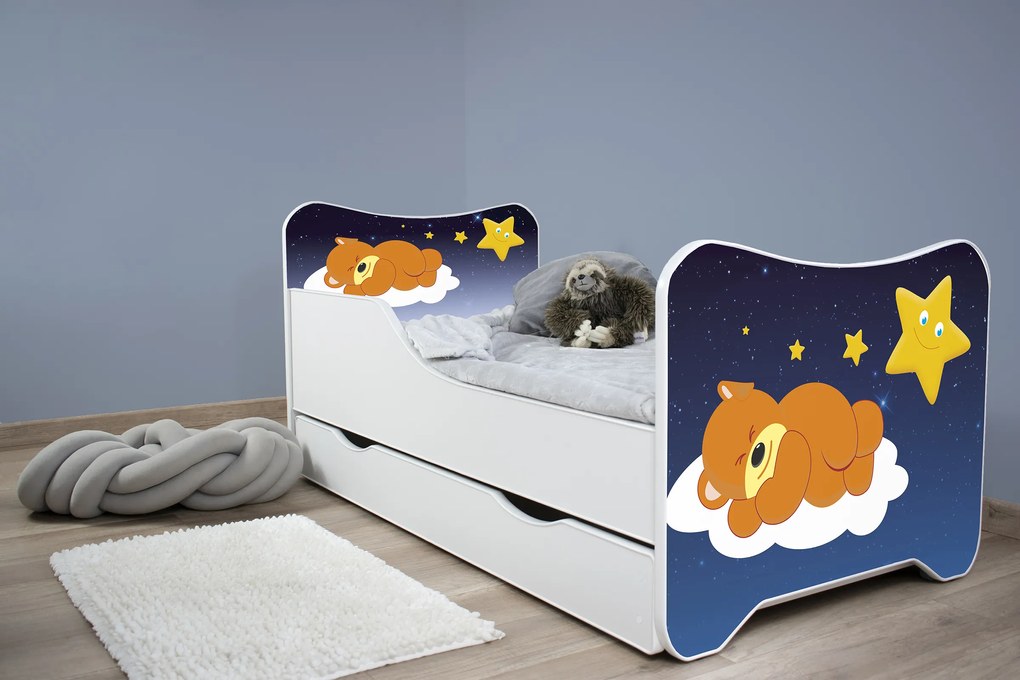 TOP BEDS Detská posteľ Happy Kitty 140x70 Medvedík so zásuvkou