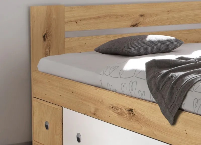 Posteľ s nočnými stolíkmi Stefan 140x200 cm, dub artisan/biela