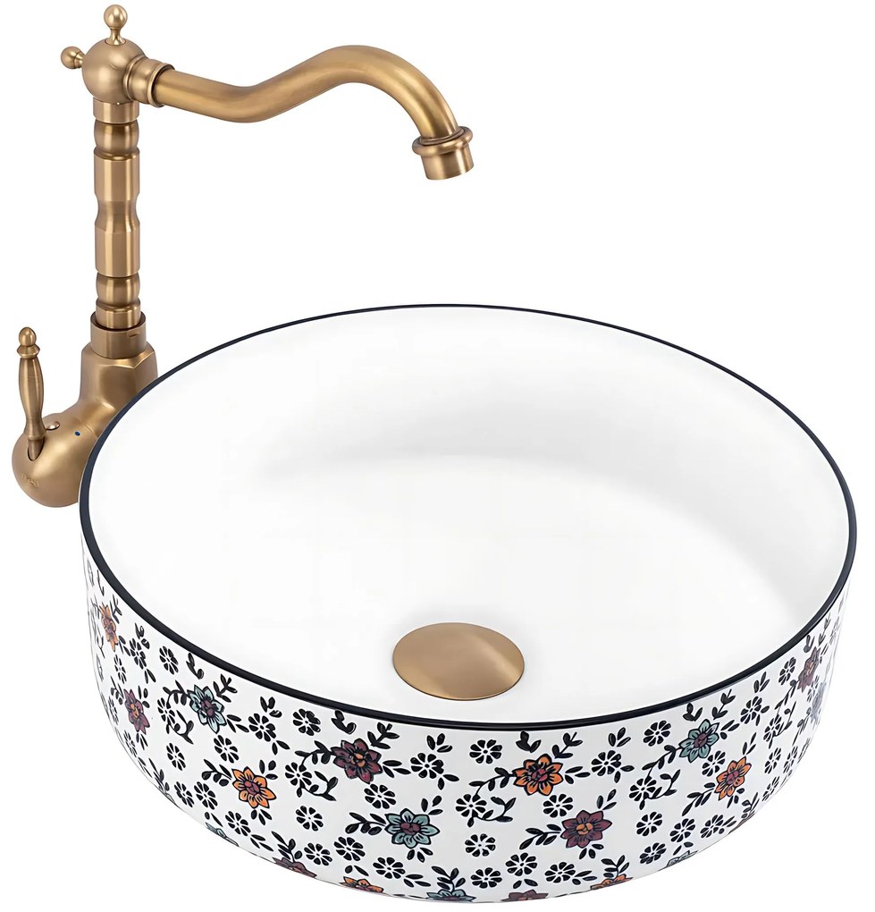 Rea Stefania, umývadlo na dosku 360x360x120 mm, biela so vzorom, REA-U9852