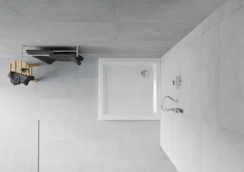 Mexen Flat štvorcový sprchový kút Slim 90 x 90 cm, biely, sifón chróm - 40109090