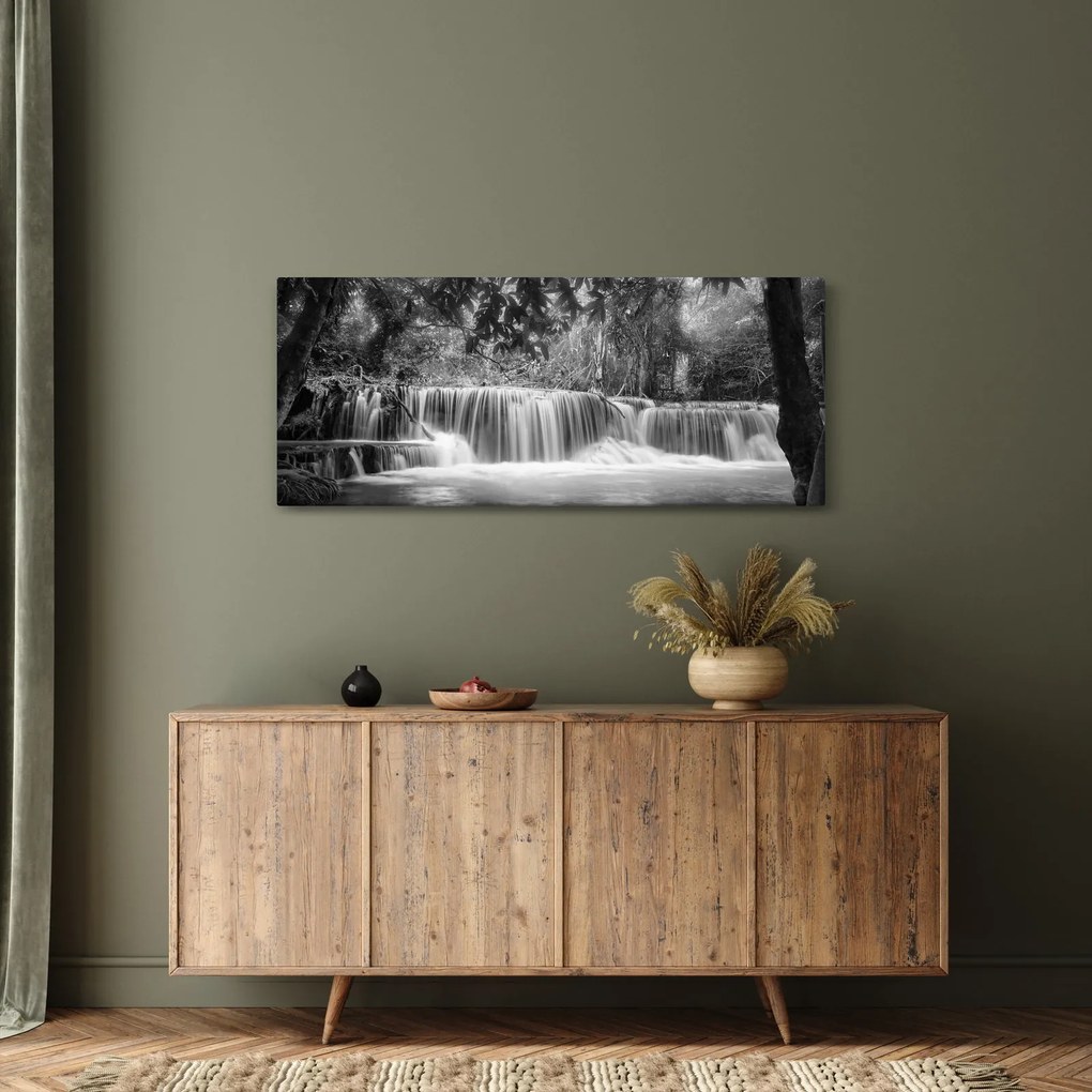 Obraz - Čiernobiely vodopád (120x50 cm)