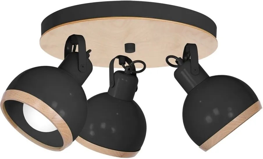 Čierne stropné svietidlo s drevenými detailmi Homemania Oval Tres Runo