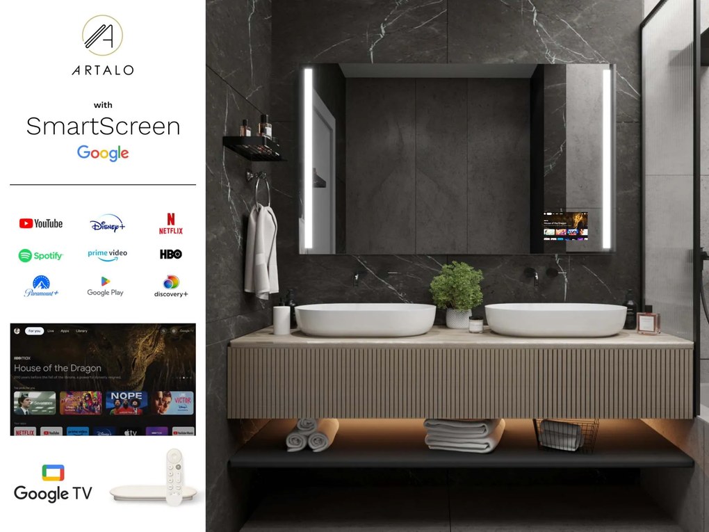SMART Zrkadlo do kúpeľne s LED osvetlením M4 premium + SmartScreen with Google TV