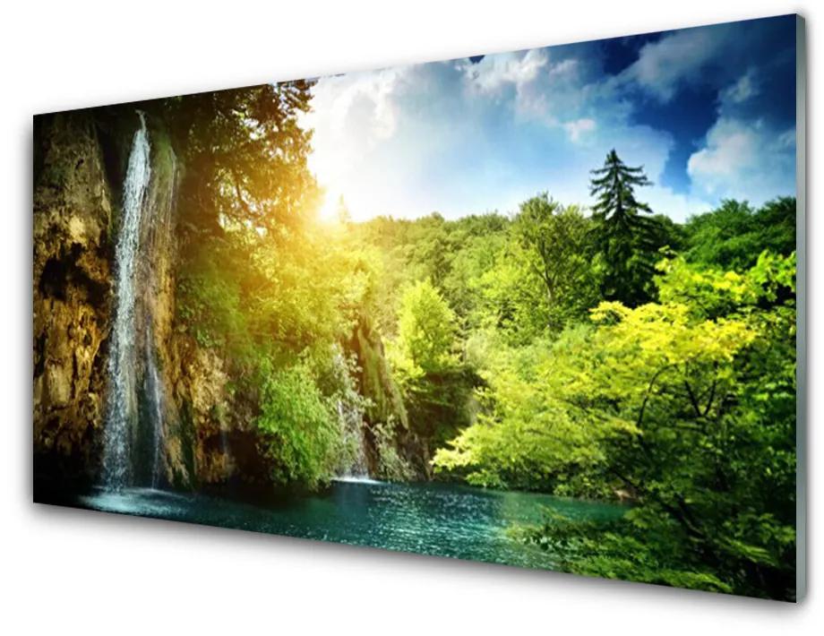 Obraz na akrylátovom skle Vodopád stromy príroda 125x50cm