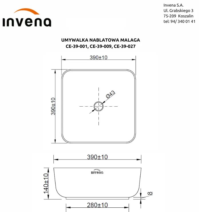 Invena Malaga, keramické umývadlo na dosku 39x39x14 cm, zlatá lesklá-čierna matná, INV-CE-39-027-C